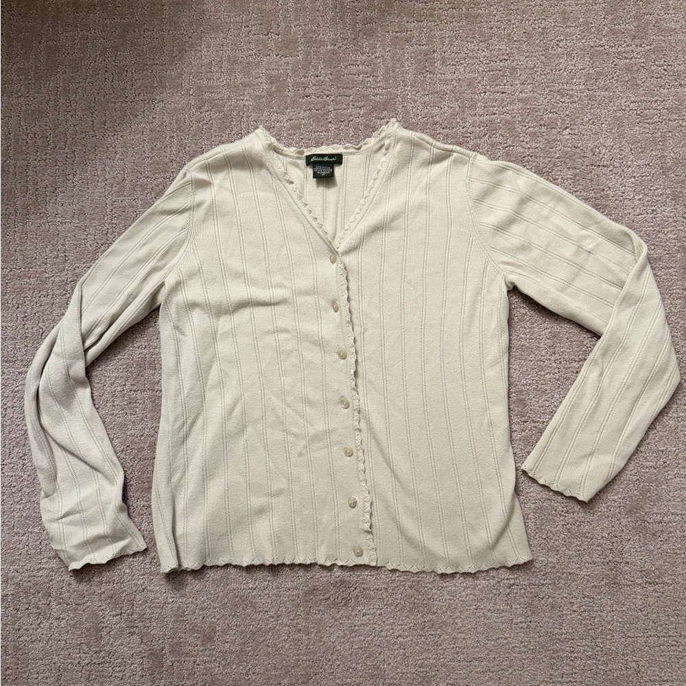 Eddie Bauer Cream 100% Cotton Cardigan